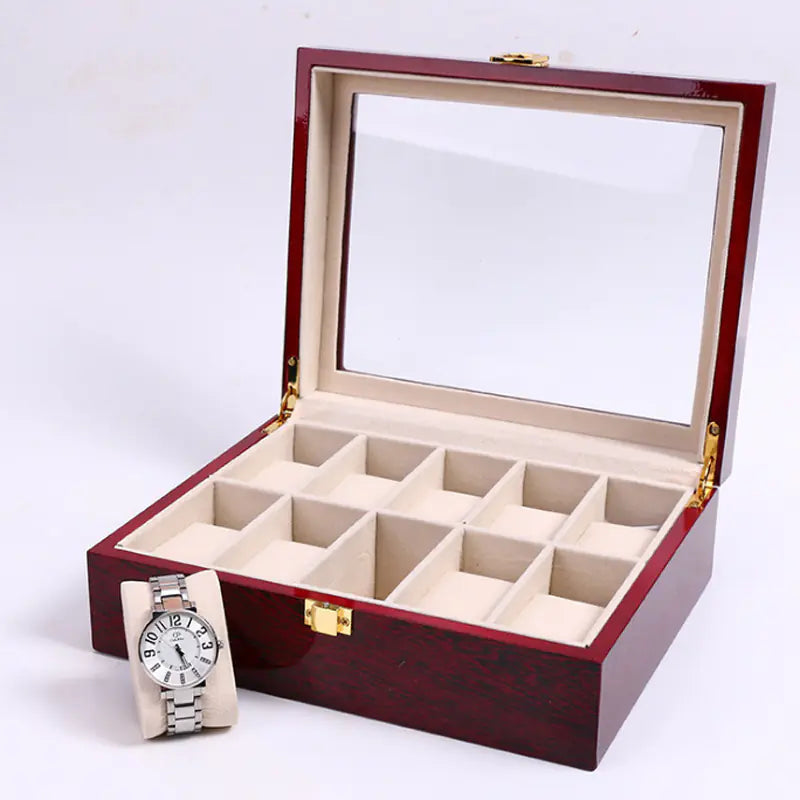 Wooden Watch Box with Dual Layers for 10-20 Watches