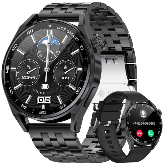 Smart Watches for Men Bluetooth Call (Answer/Make Call) 1.39 IP68 Smartwatch for Android Phones and iPhone Compatible with Heart Rate/SpO2/Blood Pressure Voice Assistant Calculator Pedometer