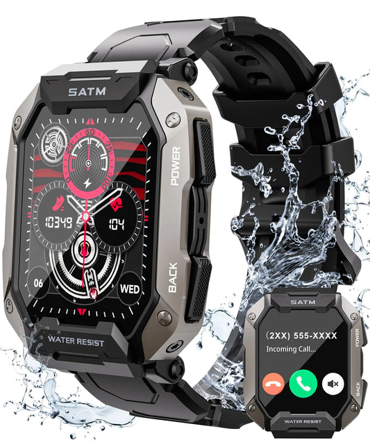 Laoziniu Military Smart Watches for Men with Blurtooth Calls 100+ Sport Modes IP68 Waterproof for Swimming Smart Fitness Watch Blood Pressure/Heart Rate Smartwatch for Android Outdoor