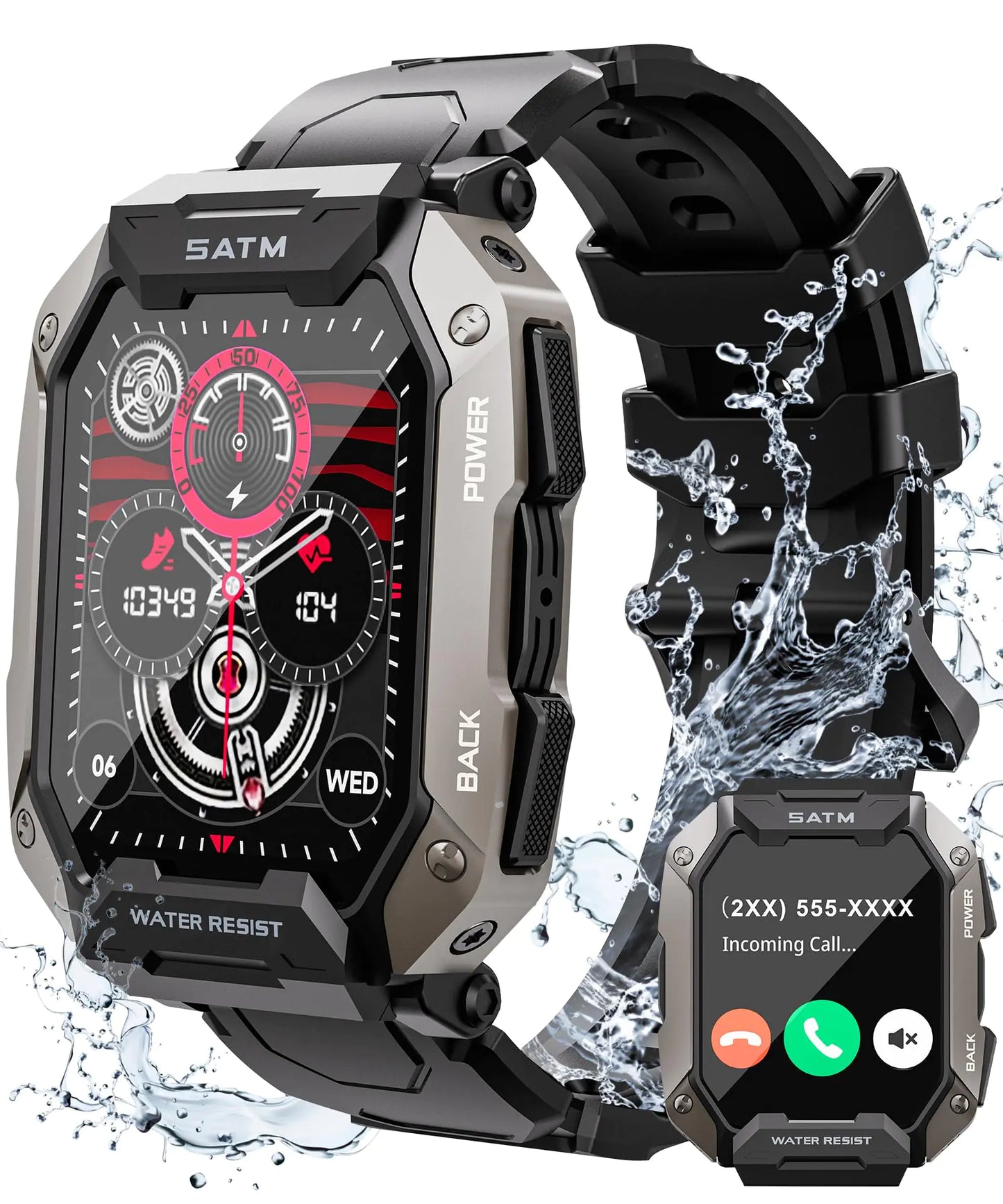 Laoziniu Military Smart Watches for Men with Blurtooth Calls 100+ Sport Modes IP68 Waterproof for Swimming Smart Fitness Watch Blood Pressure/Heart Rate Smartwatch for Android Outdoor